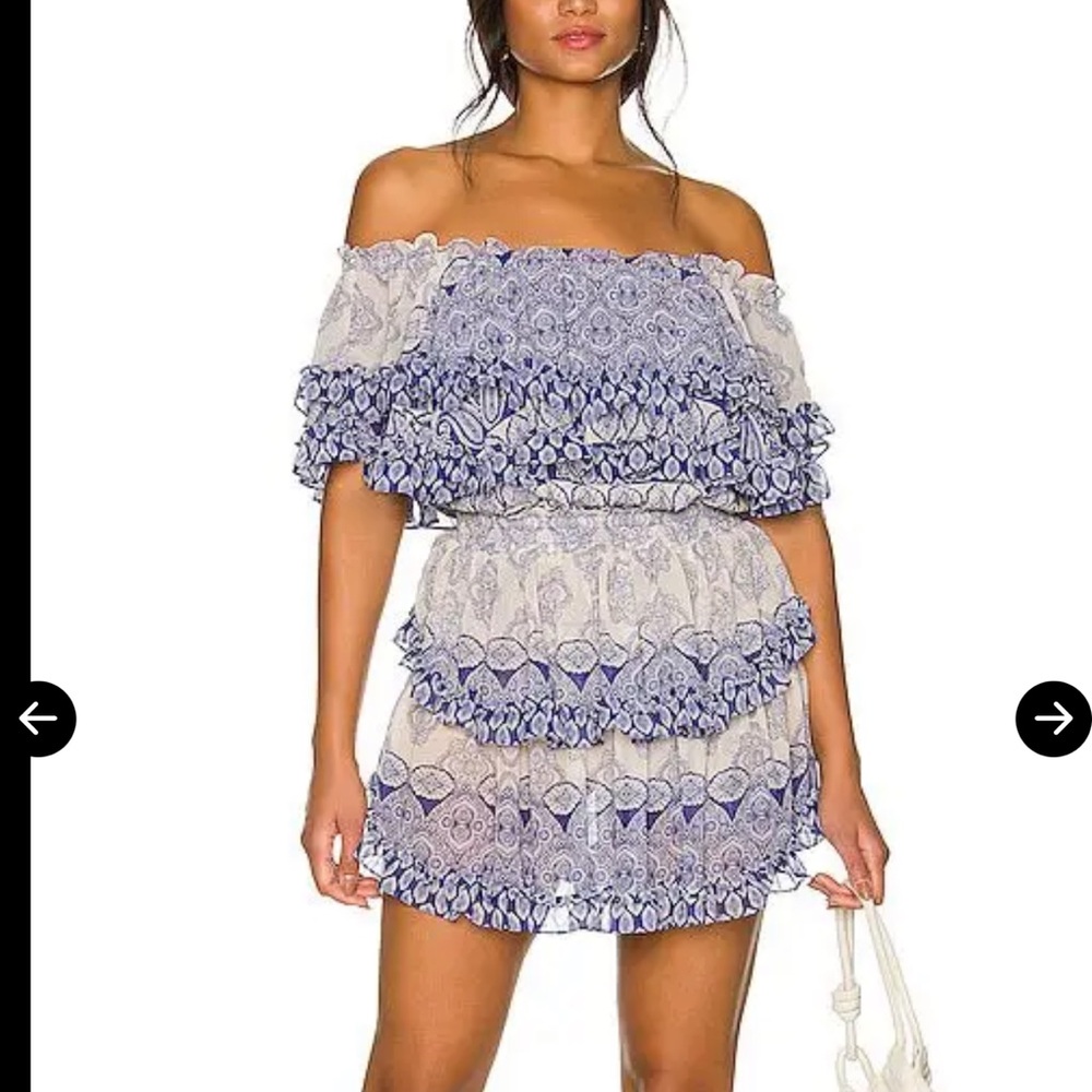 Misa Los Angeles Blue and White Ruffle Mini Dress